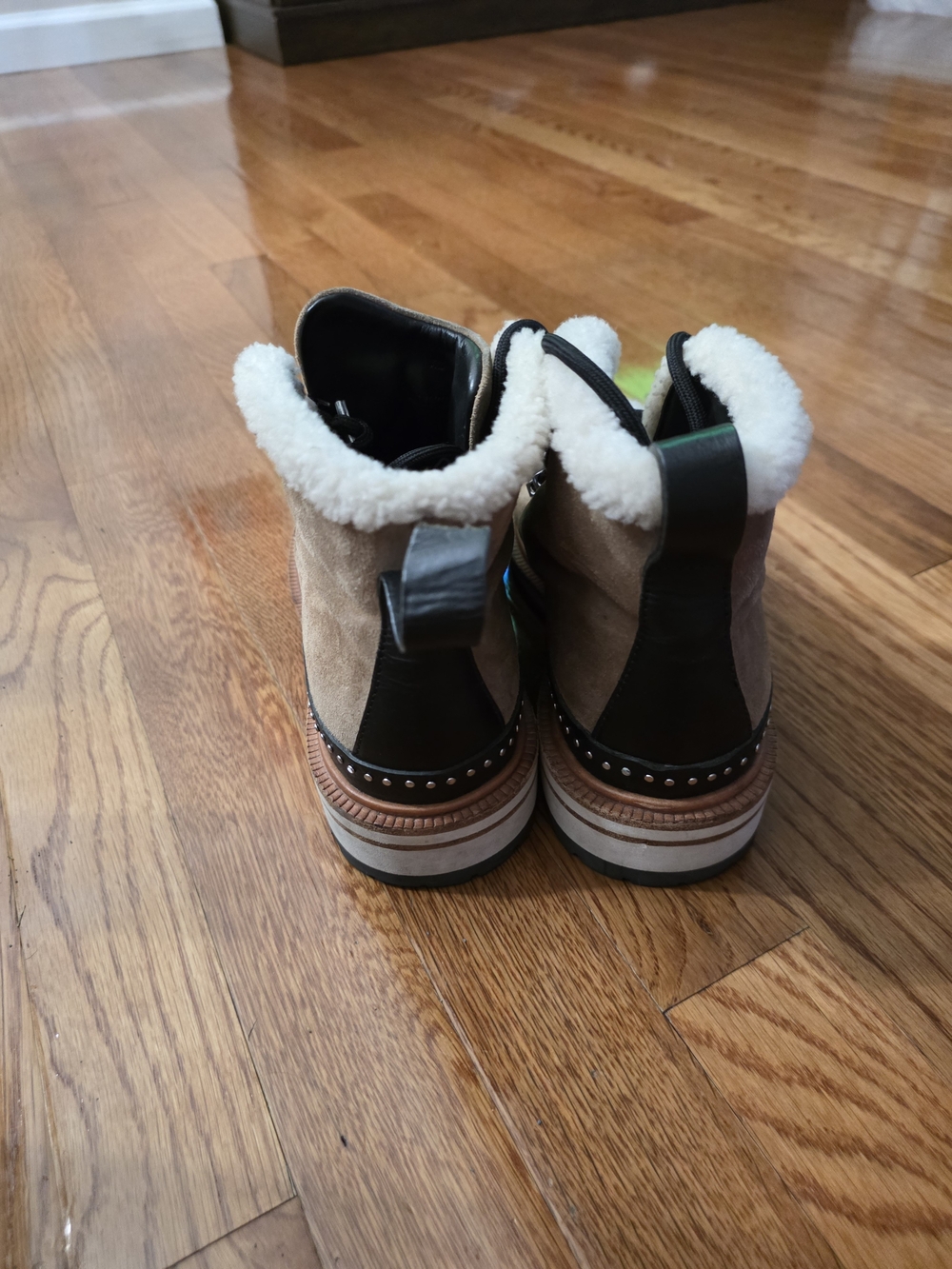 rag & bone Tan Suede Shearling Trim Hiking-Style Ankle Boots - Picture 2 of 8
